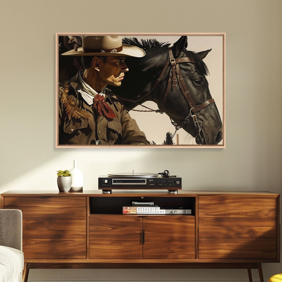 Cowboy With Black Horse Vintage Western Portrait Dramatic Sepia Print - Image 5