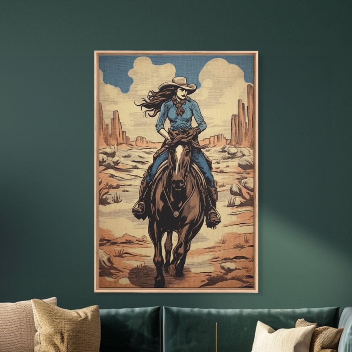 Western Cowgirl Vintage Mid-Century Art Print