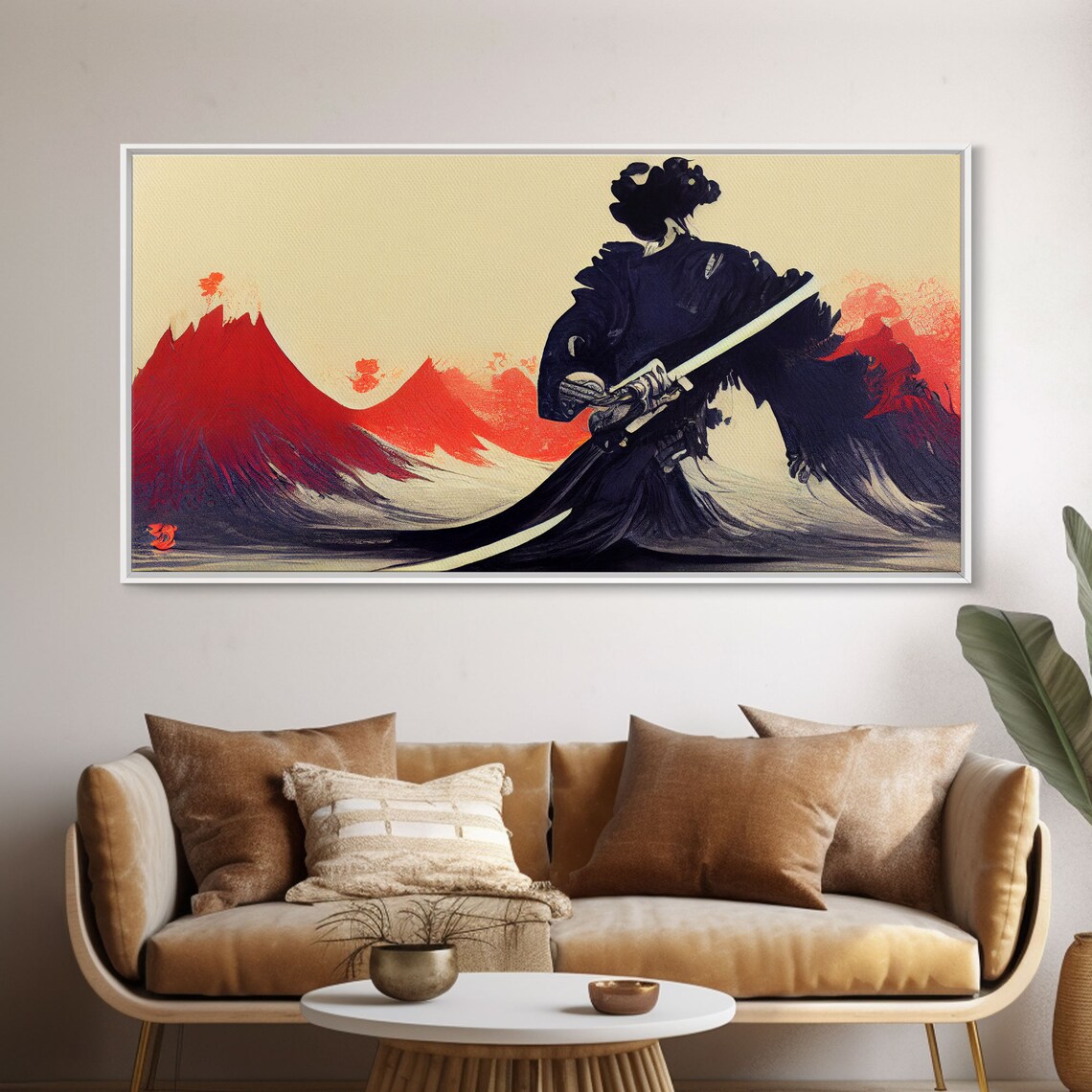 Japanese Samurai Over Mountains, Japan Poster Print