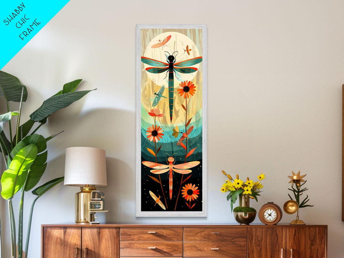 Dragonflies Night Glow Vibrant Colors Floral Insect Art Print - Image 4