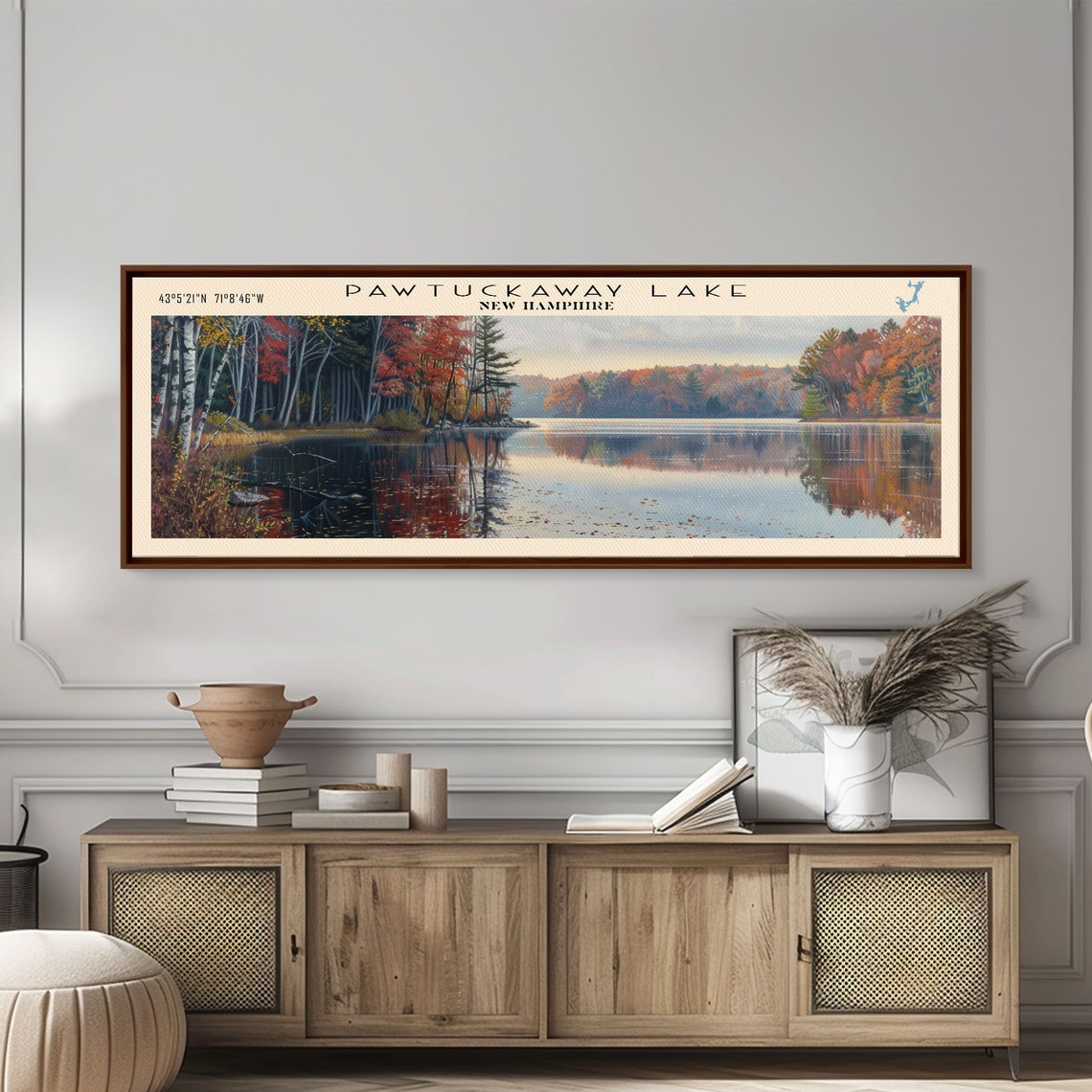 Pawtuckaway Lake New Hampshire Framed Print Lake House Decor Panoramic Wall Art Travel Poster Landscape Painting Living Room - Image 2