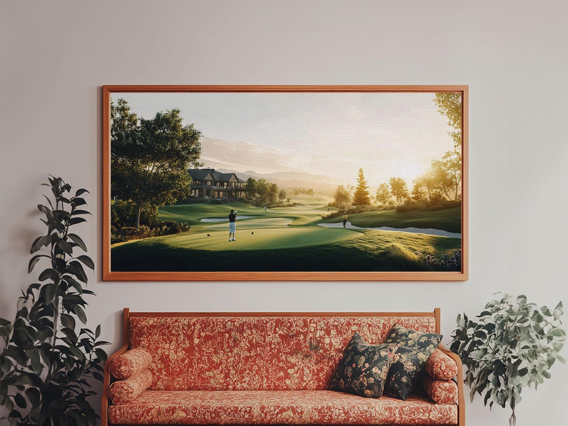 Golf Course Sunset Print Panoramic Landscape Art Rustic Decor Above Bed Artwork Gift Idea Extra Wide Horizontal Wall Art - Image 5