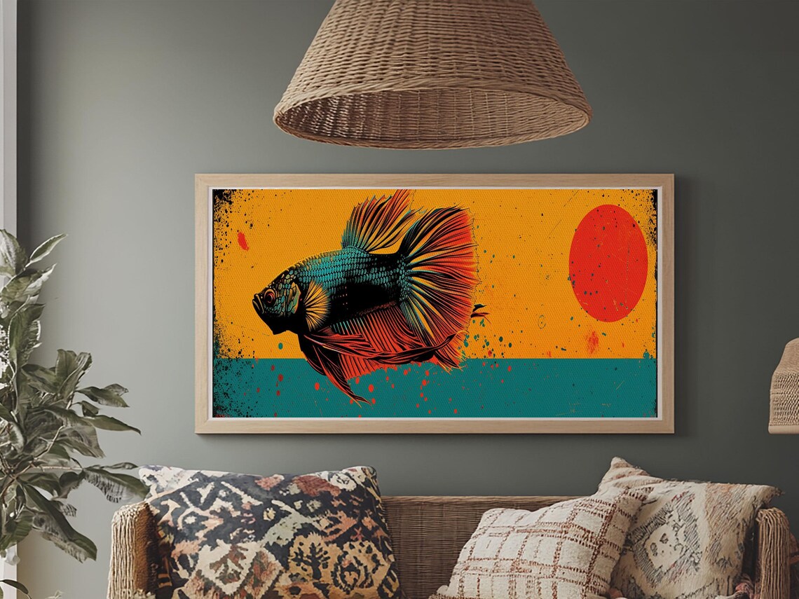 Retro 80s Style Painting Of A Betta Fish Framed Print Home Decor Gift Artwork Fish Painting Betta Fish Art - Image 4