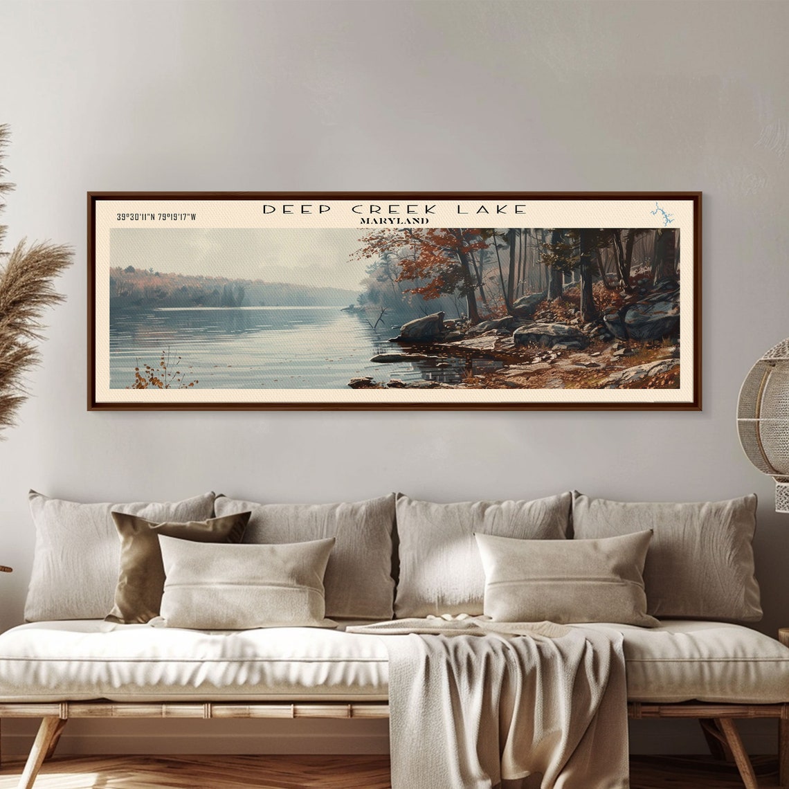 Deep Creek Lake Maryland Rocky Autumn Shore Misty Water Travel Poster - Image 3