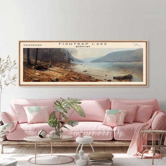 Fishtrap Lake Kentucky Framed Print Lake House Art Panoramic Wall Art Travel Poster Serene Lake Painting Home Decor