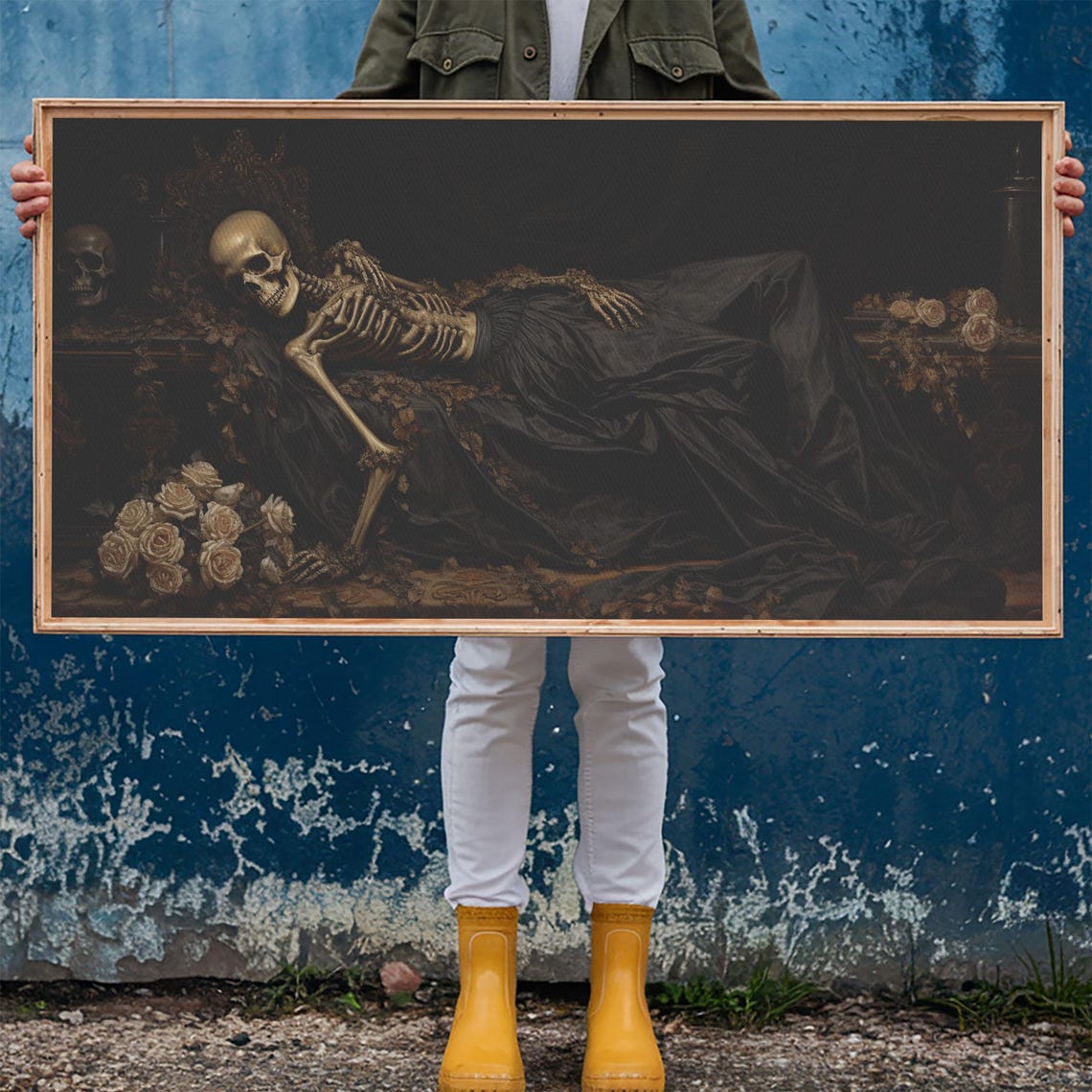 Reclining Skeleton Among Roses In Dark Romantic Gothic Art Poster - Image 6