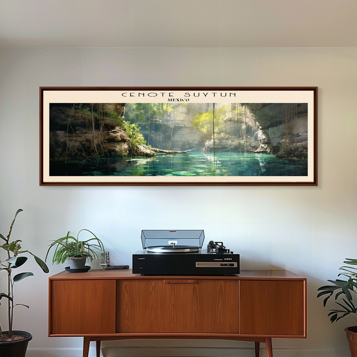 Cenote Suytun Mexico Cave Turquoise Water Light Beam Panoramic Poster