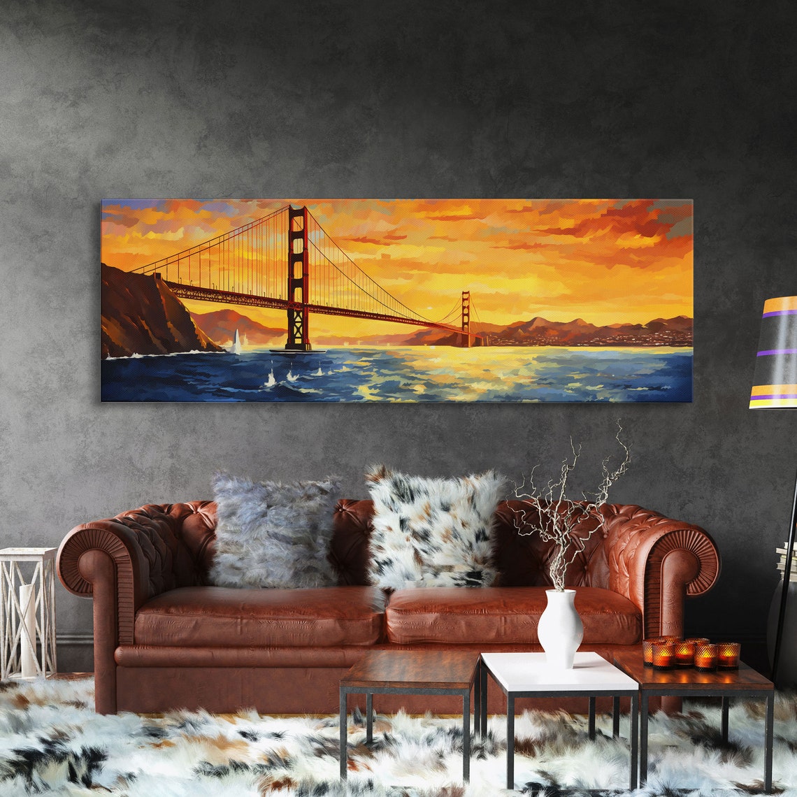 Golden Gate Bridge San Francisco Sunset Colorful Oil Style Poster - Image 3