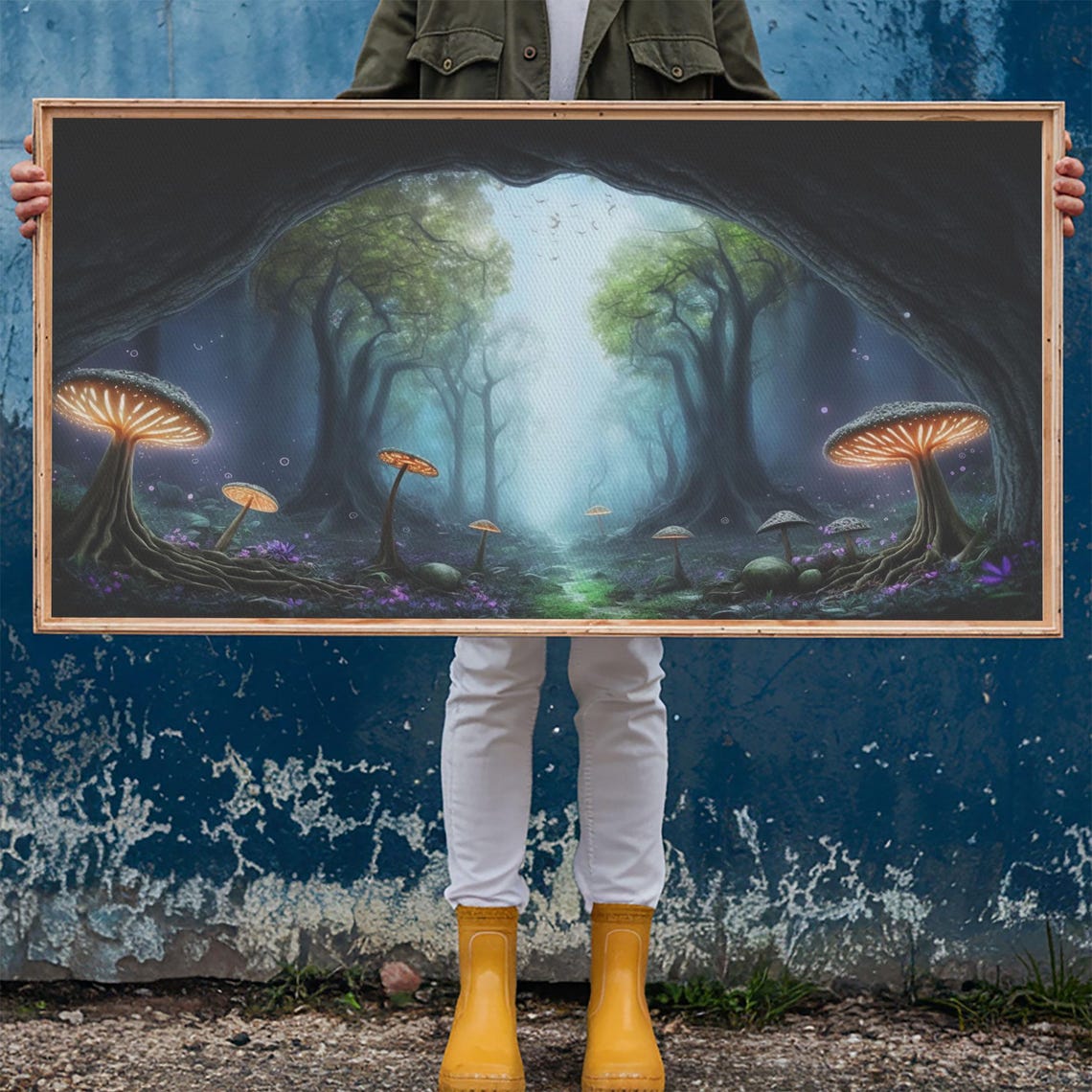 Glowing Mushroom Forest Hollow Tree Magical Butterflies Misty Poster - Image 5