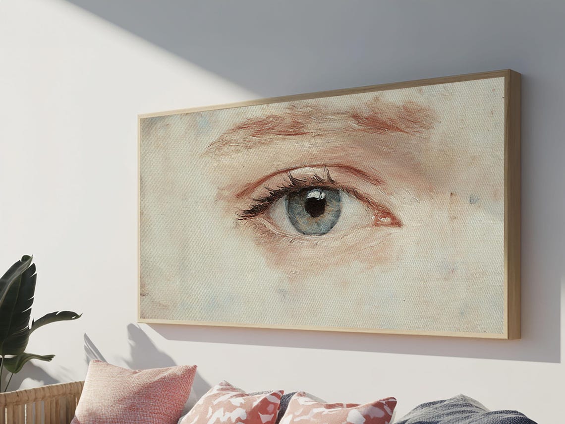 Blue Human Eye Closeup Study Soft Watercolor Whimsical Detail Wall Art - Image 2