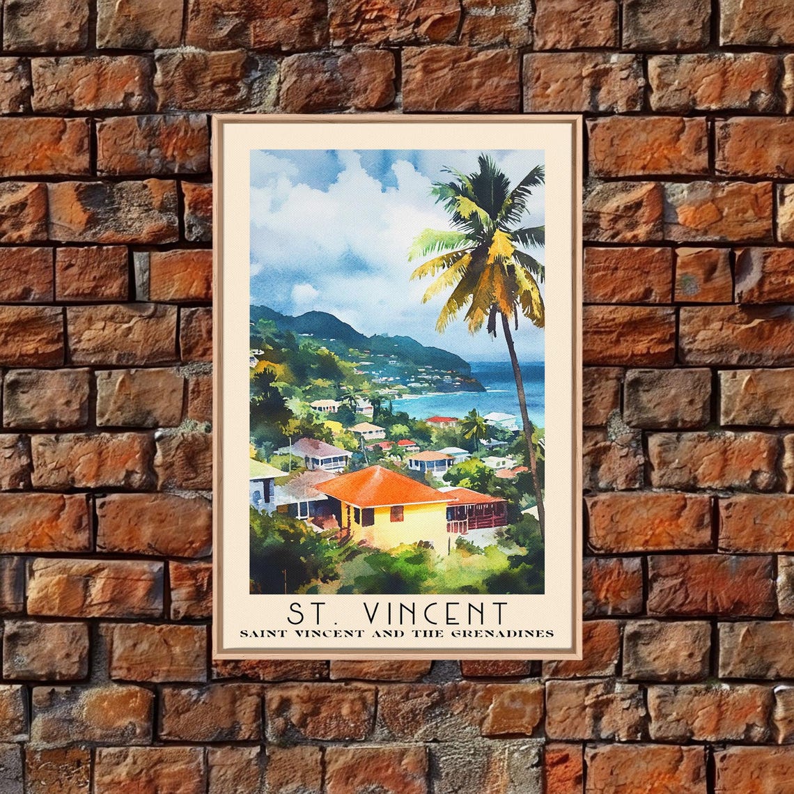 St Vincent Caribbean Hillside Town Colorful Houses Palm Tree Poster - Image 4
