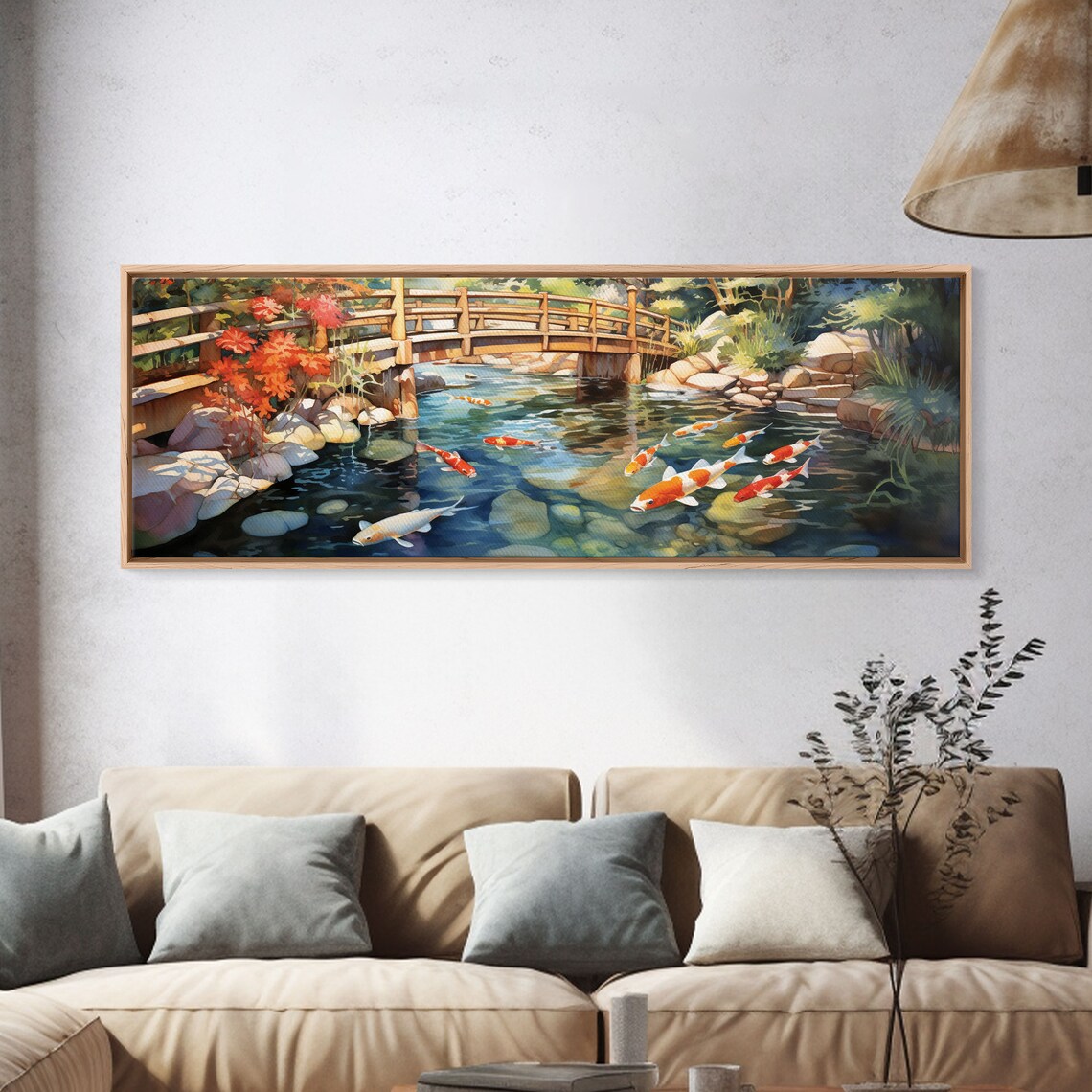 Panoramic Koi Pond Art Print, Living Room Decor - Image 4