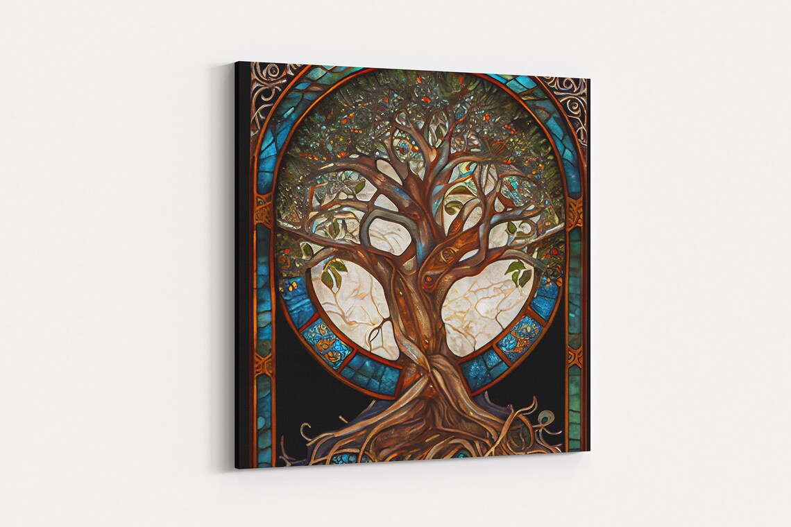 Yggdrasil Tree Of Life Stained Glass Style Art Print - Image 5