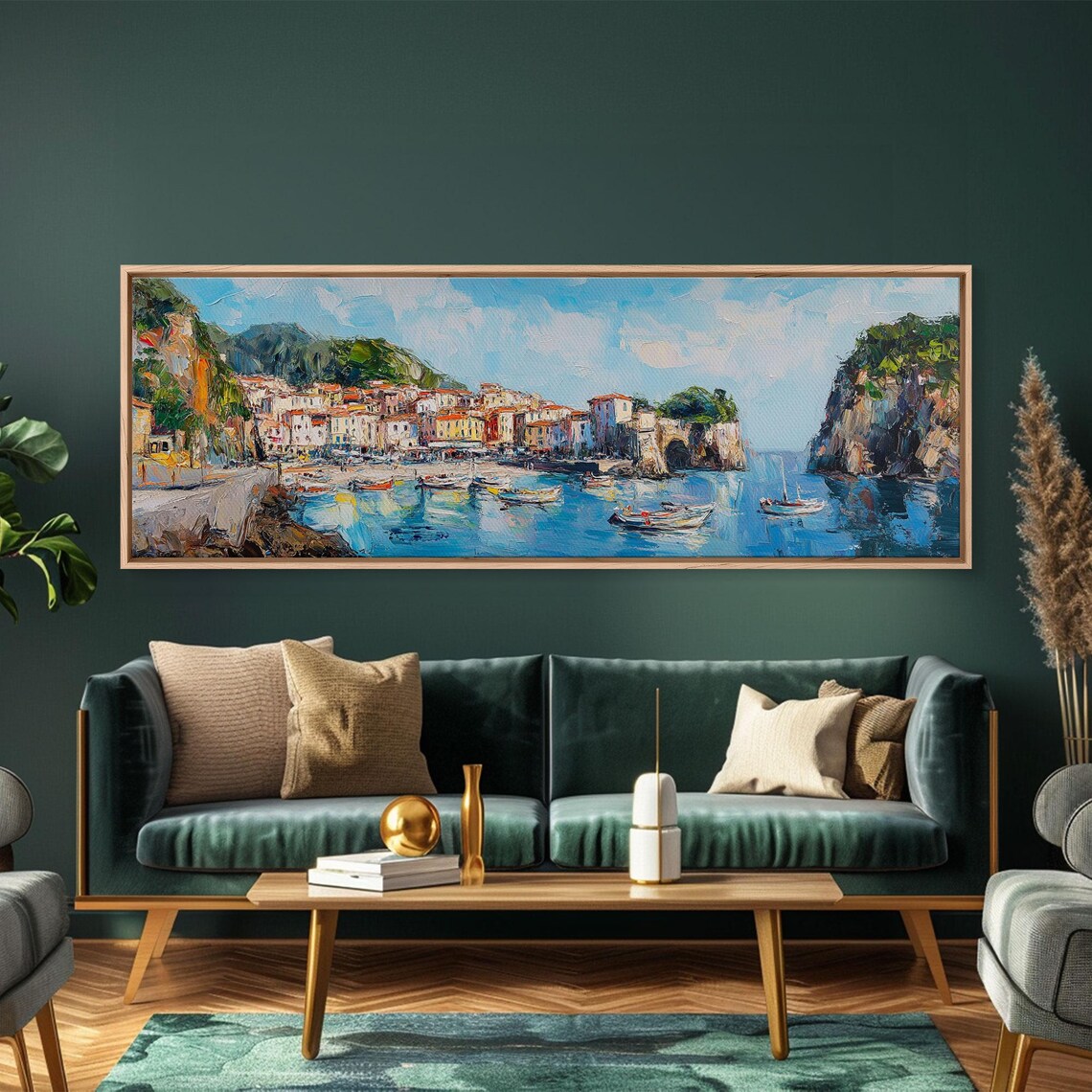 Italian Fishing Village Cliffs Boats Bright Coastal Harbor Art Poster - Image 6