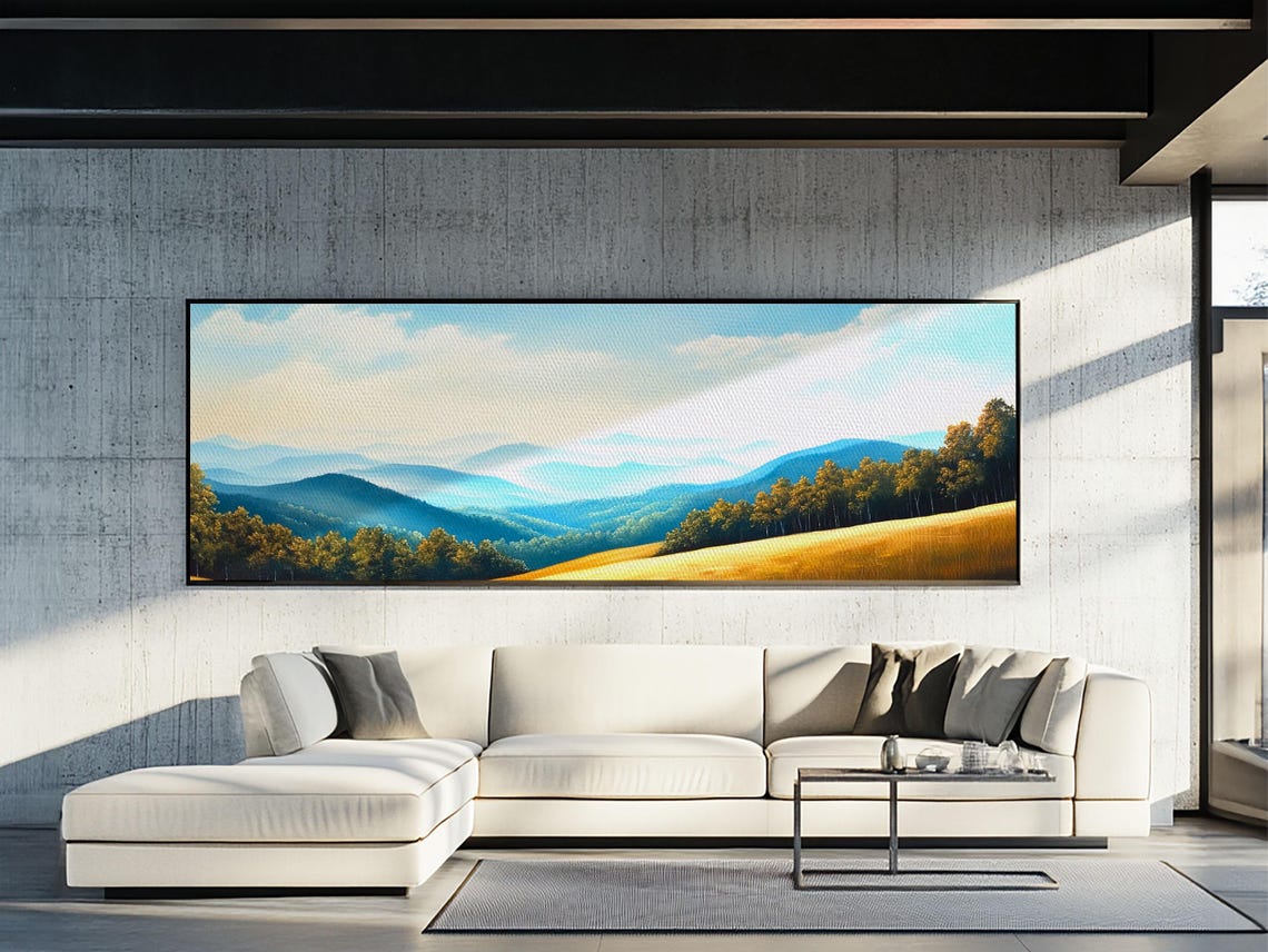 Blueridge Mountains Framed Print Blue Ridge Mountains Painting Panoramic Landscape Painting Horizontal Wall Decor - Image 6