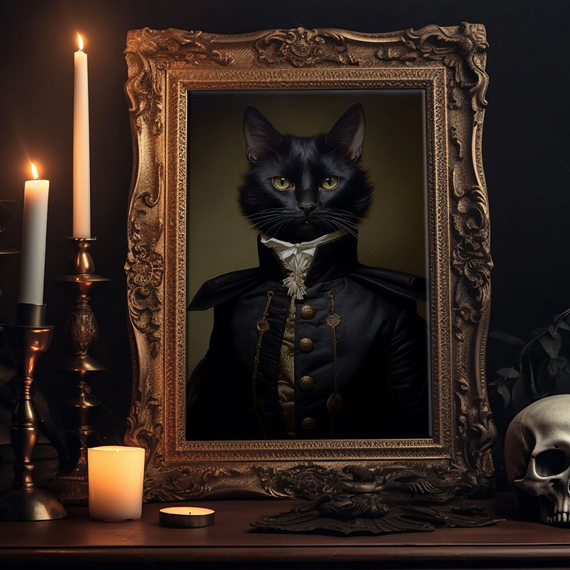 Admiral Meow Black Cat Portrait Military Coat Funny Gothic Art Print - Image 6