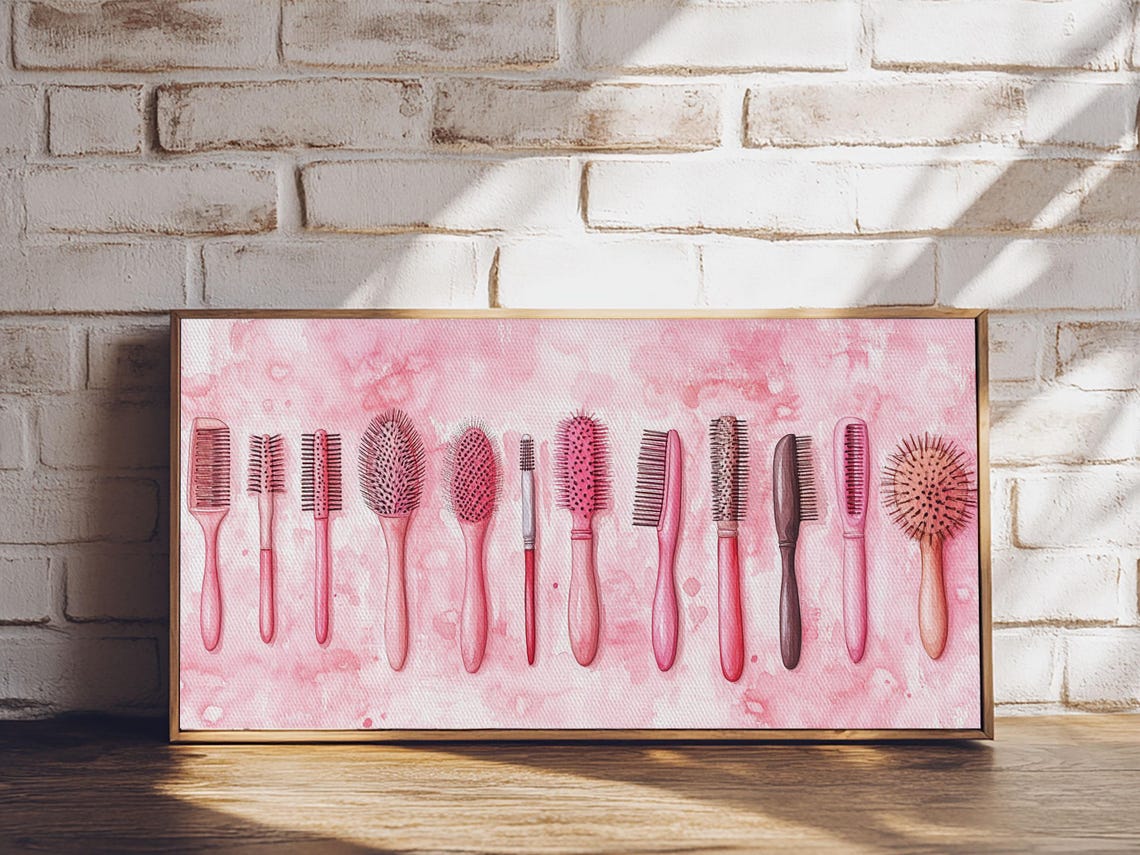Pink Hairbrushes Collection Watercolor Vanity Beauty Salon Wall Poster - Image 6