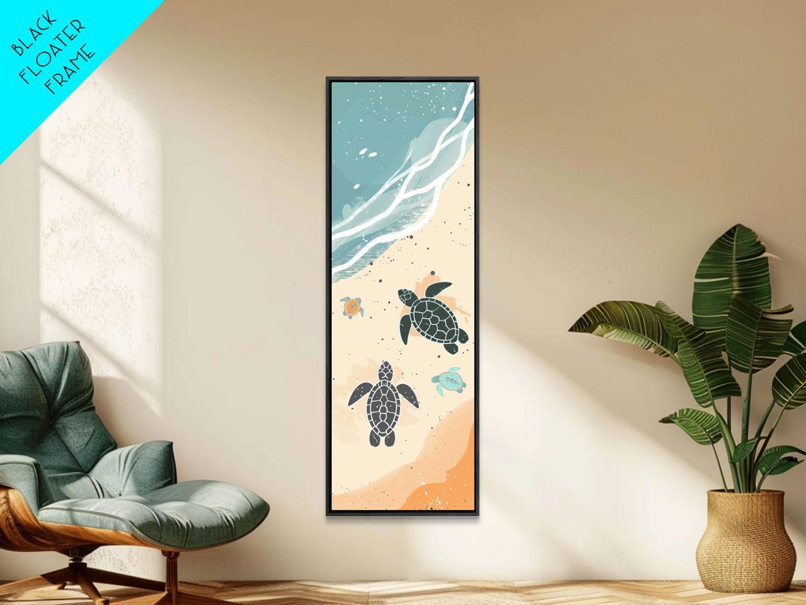 Sea Turtles Beach Aerial Mother Baby Turtles Teal Art Poster - Image 6
