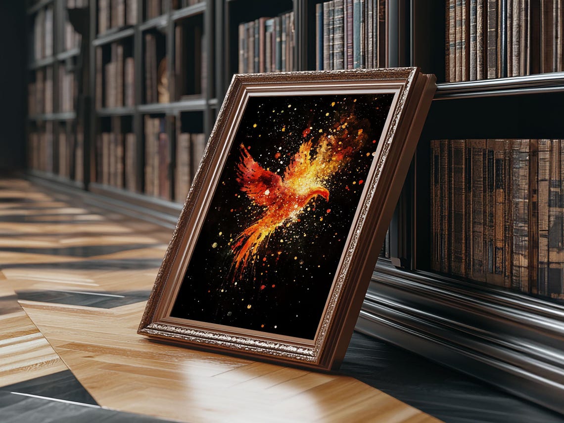 Phoenix Rising From Flames And Sparks On Black Fantasy Print - Image 4
