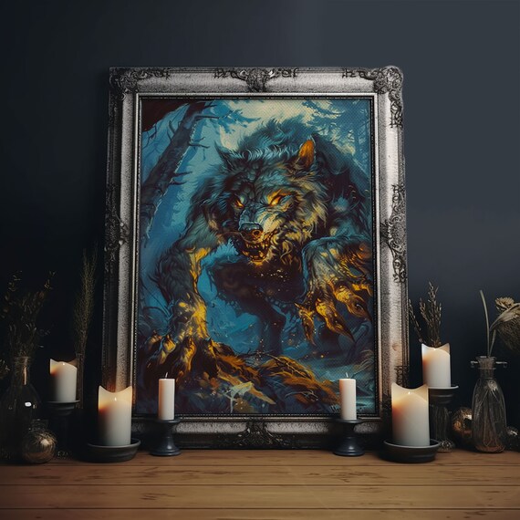 Ferocious Werewolf In Moonlit Forest Snarling Beast Horror Poster