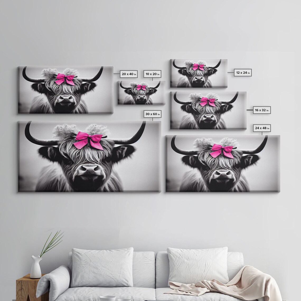 Cute Highland Cow With Bow, Farmhouse Art Print - Image 2