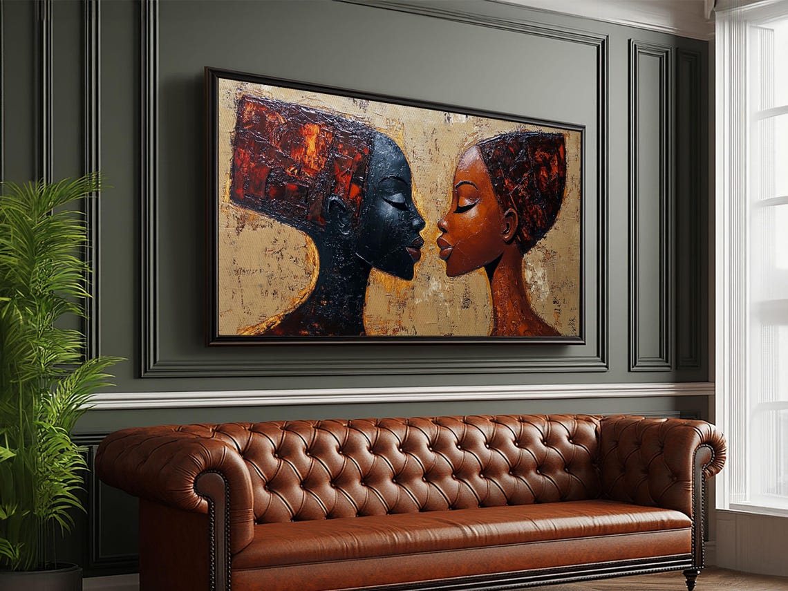 Two African Women Faces Gold Copper Textured Painting Art Poster - Image 3