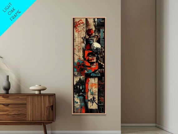 Urban Graffiti Print With Orange And Teal Accents Long Narrow Wall Art For Contemporary Home Or Living Room Decor