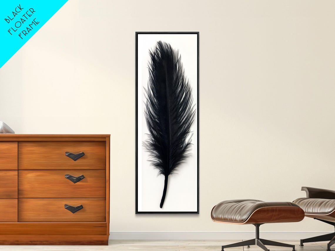 Single Black Feather On White Minimalist Modern Wall Art Poster - Image 3