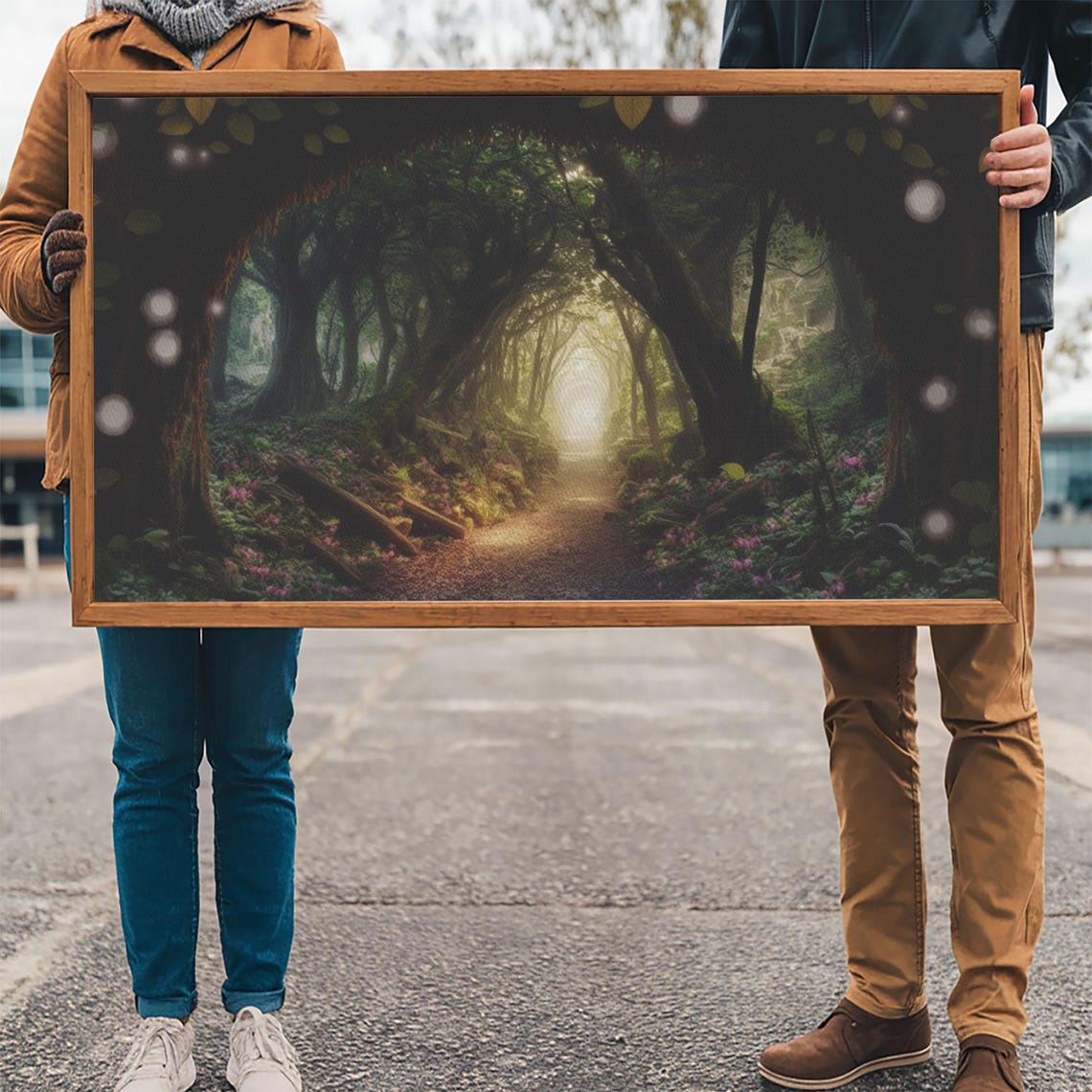 Enchanted Forest Path Tree Tunnel Glowing Light Bokeh Magic Poster - Image 3