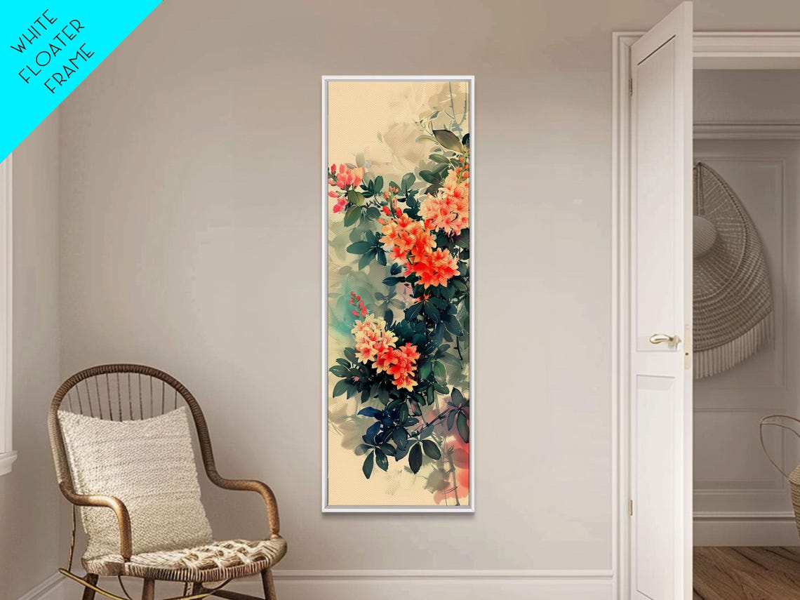 Vibrant Azalea Blossoms Orange Coral Floral Elegant Tall Art Print - Image 4