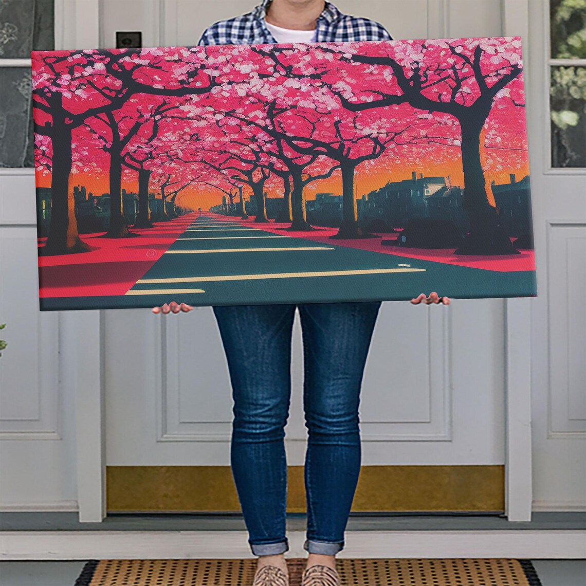 Street Lined With Cherry Blossoms Cherry Blossom Tree Art Framed Print Ready To Hang Wall Art Framed Wall Art - Image 4