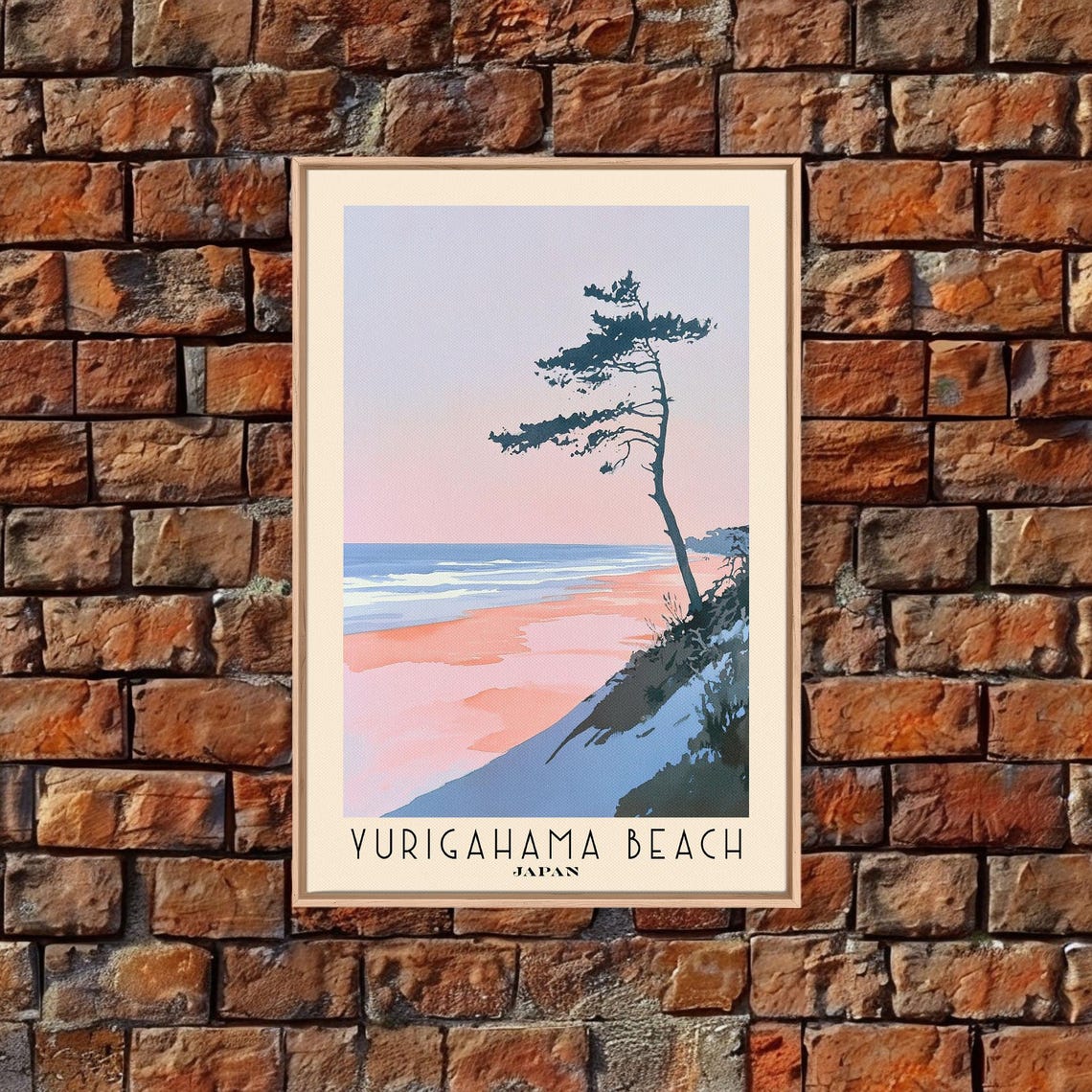 Yurigahama Beach Japan Pink Sunset Pine Tree Watercolor Poster - Image 5