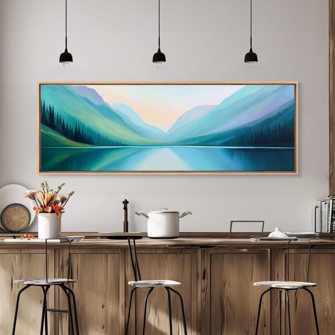 Emerald Green Mountain Lake Serene Reflection Panoramic Wall Poster - Image 2
