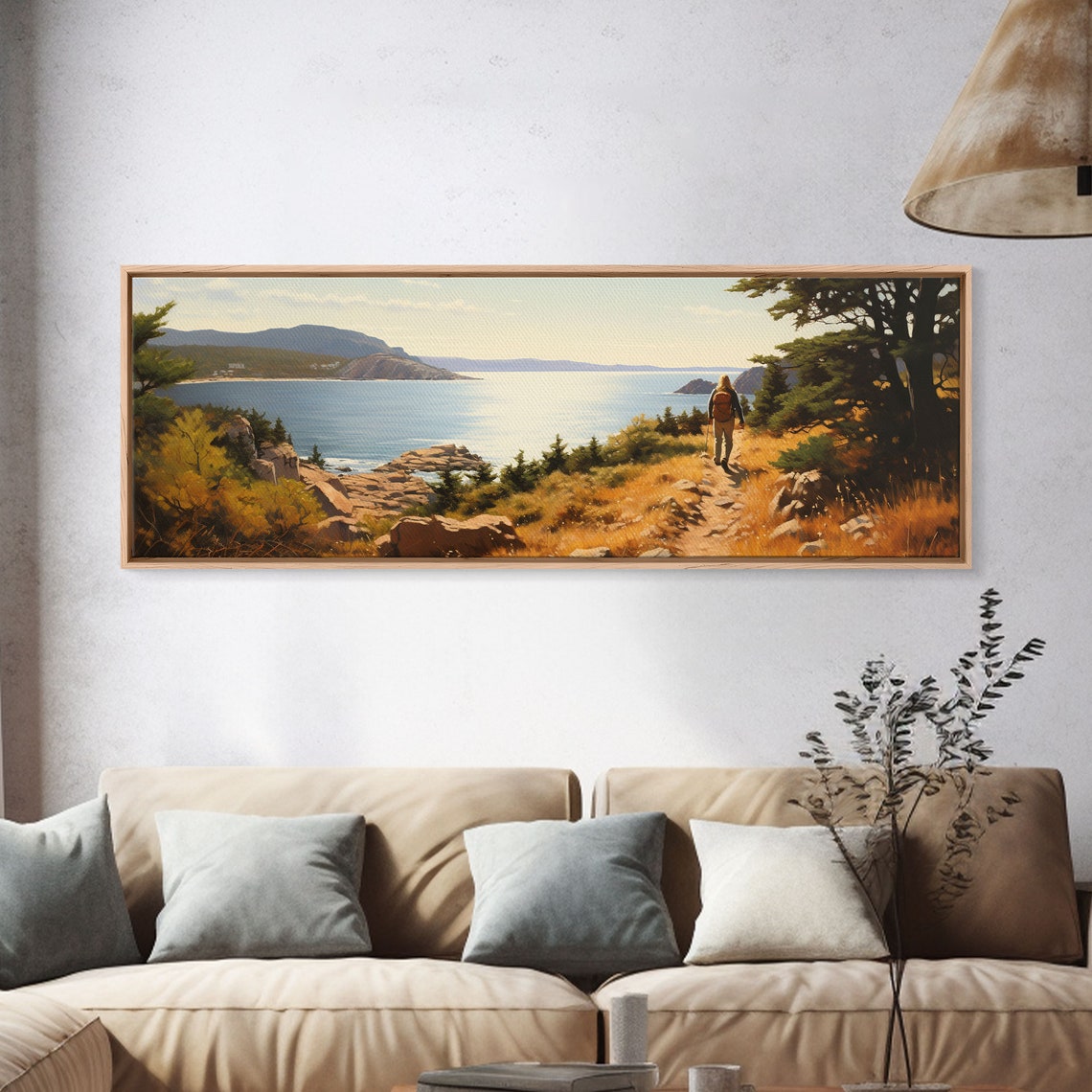 Acadia National Park Watercolor Hiker Coastal Trail Ocean View Poster - Image 4