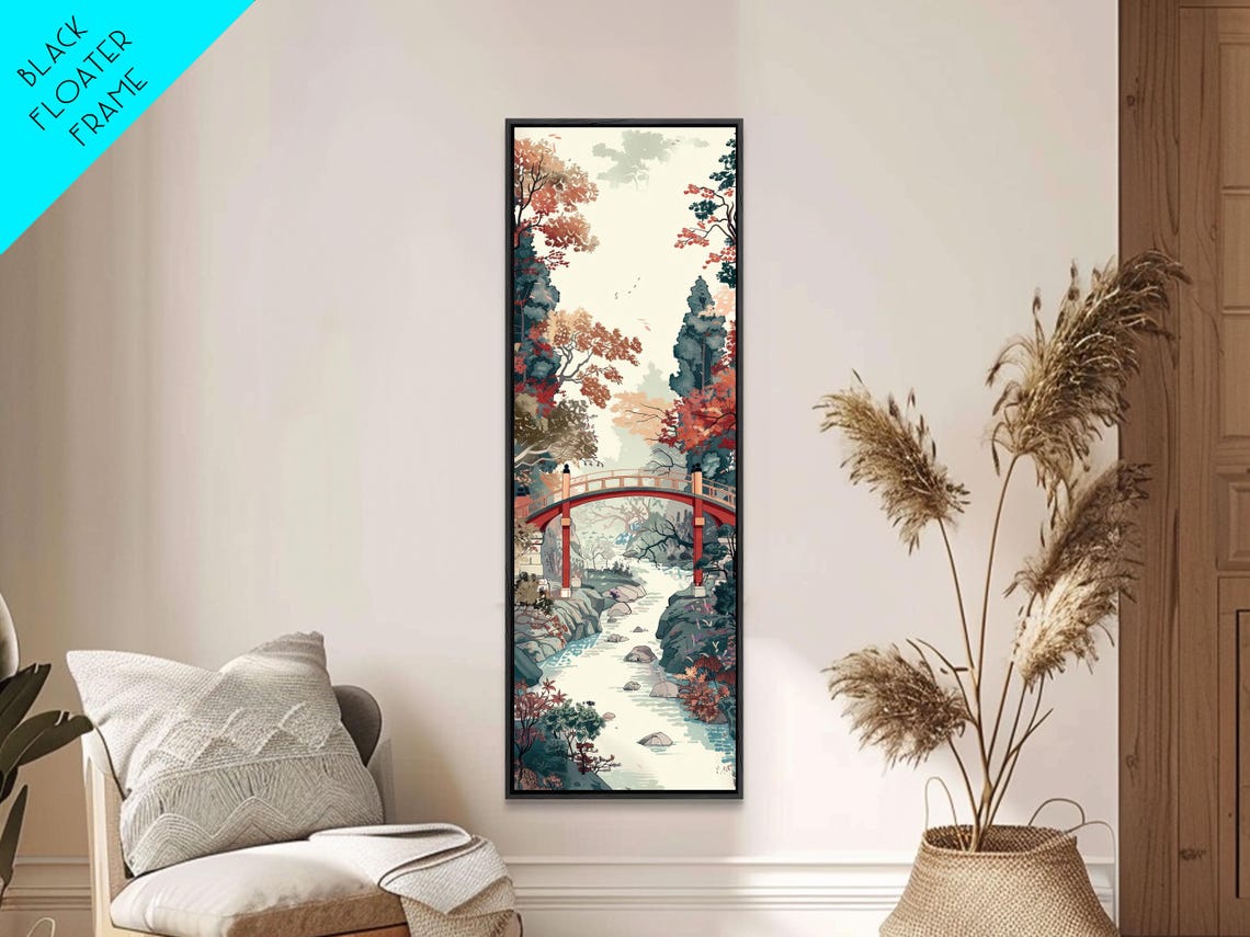 Autumn Forest Bridge Over Stream Fall Foliage Tall Art Print - Image 6