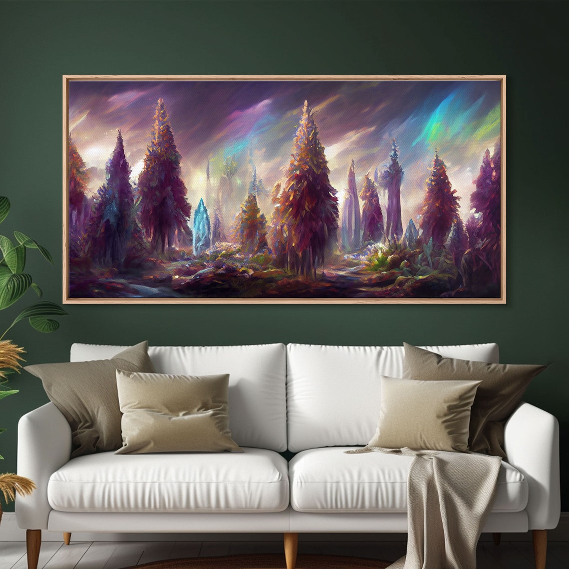 Psychedelic Pine Forest At Dusk With Purple Orange Sky Trippy Print - Image 6