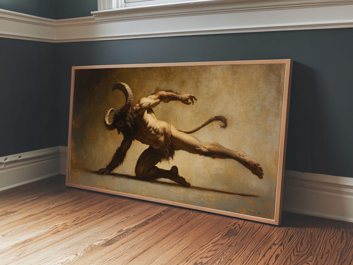 Satyr Mythological Beast Victorian Gothic Dark Oil Painting Print - Image 2