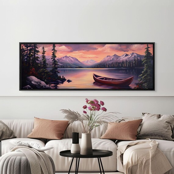 Sunset Over The Mountains Subdued Landscape Painting Calm And Serene Landscape Art Oil Painting Print Lake House Wall Art