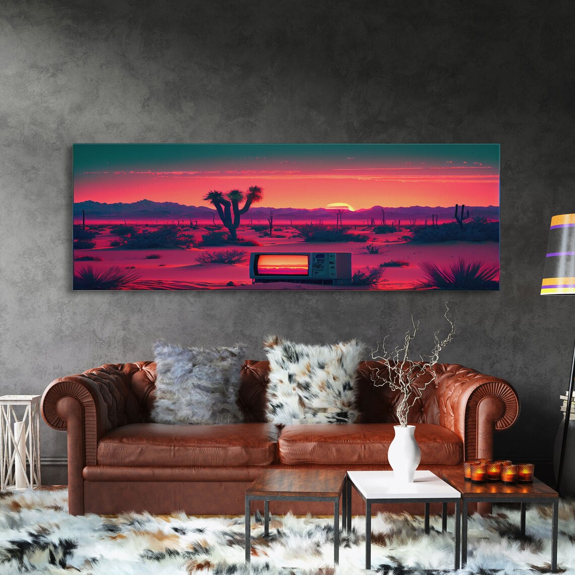 Retro TV in the Desert, Synthwave Art Poster Print - Image 3