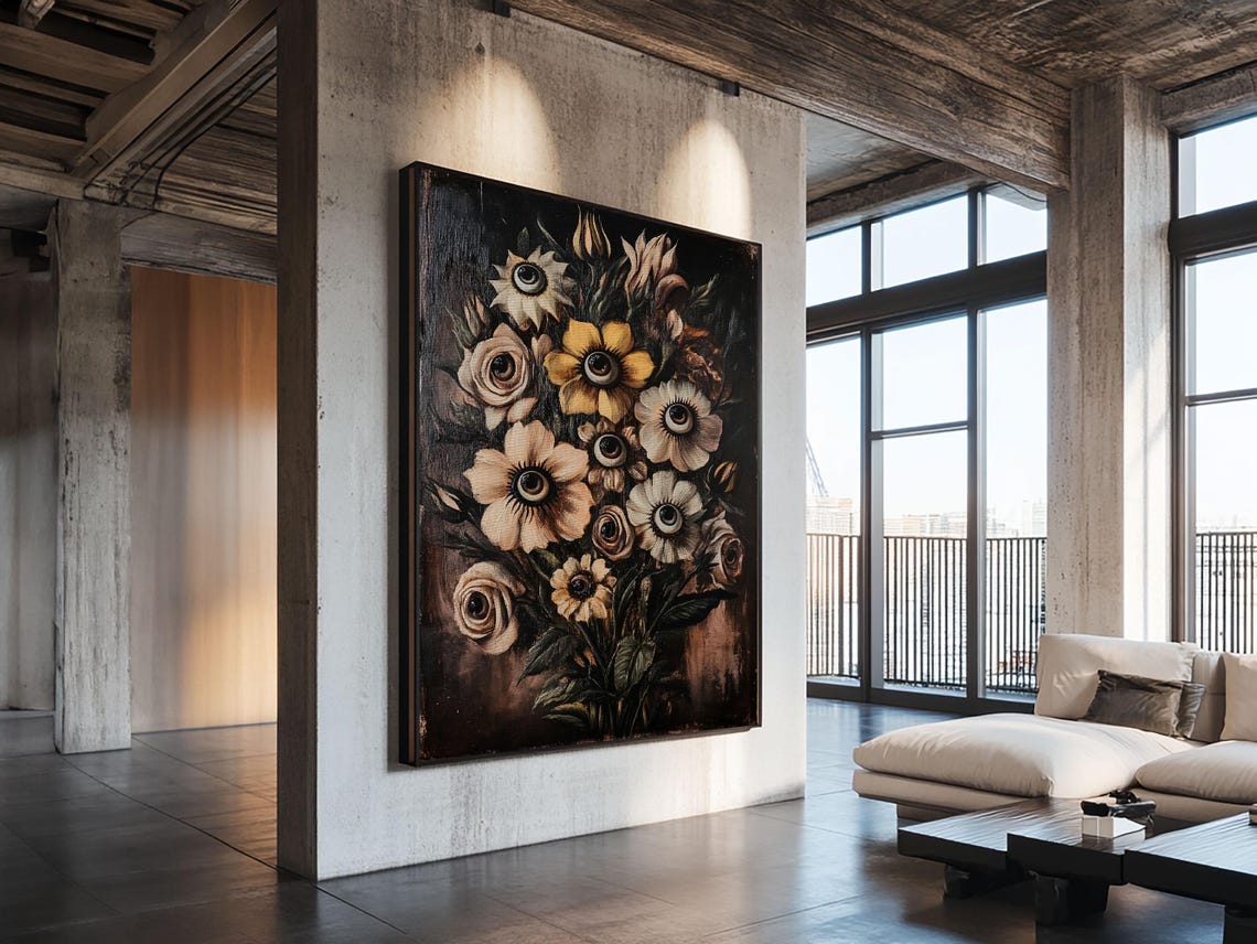 Dark Academia Flowers With Eyes Spooky Botanical Painting Print - Image 2