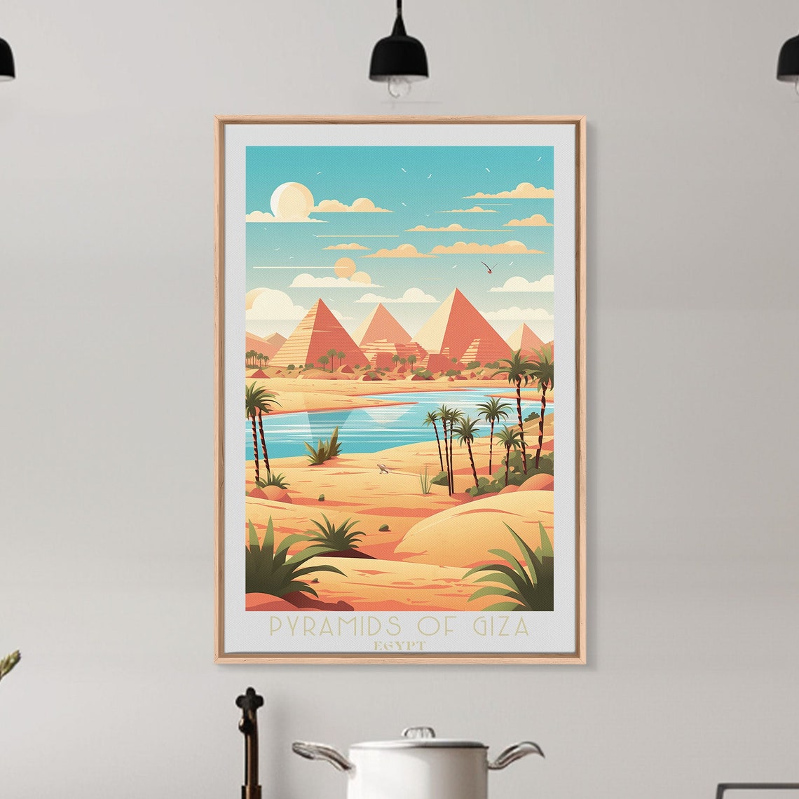 Pyramids of Giza Egypt Desert Palms Oasis Warm Sunset Poster - Image 5