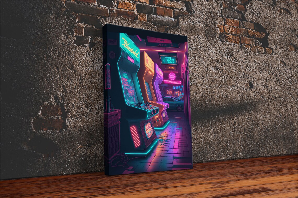 Neon Arcade Synthwave Game Room Art Print - Image 2