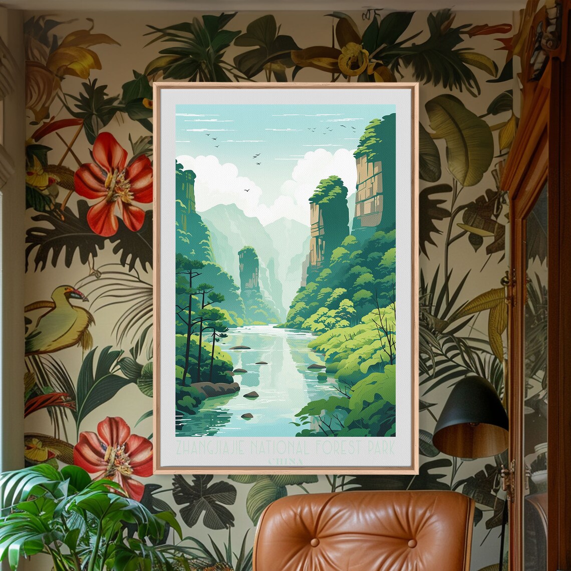 Zhangjiajie China Sandstone Pillars Misty River Valley Travel Poster - Image 2