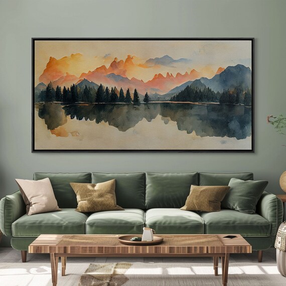 Forest Fire Watercolor Landscape Art Print, Living Room
