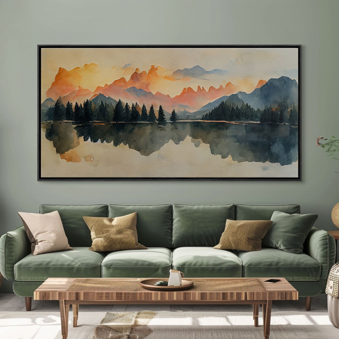 Forest Fire Watercolor Landscape Art Print, Living Room