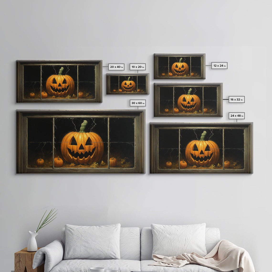 Glowing Jack O Lantern In Dark Window Frame Vintage Halloween Print - Image 5