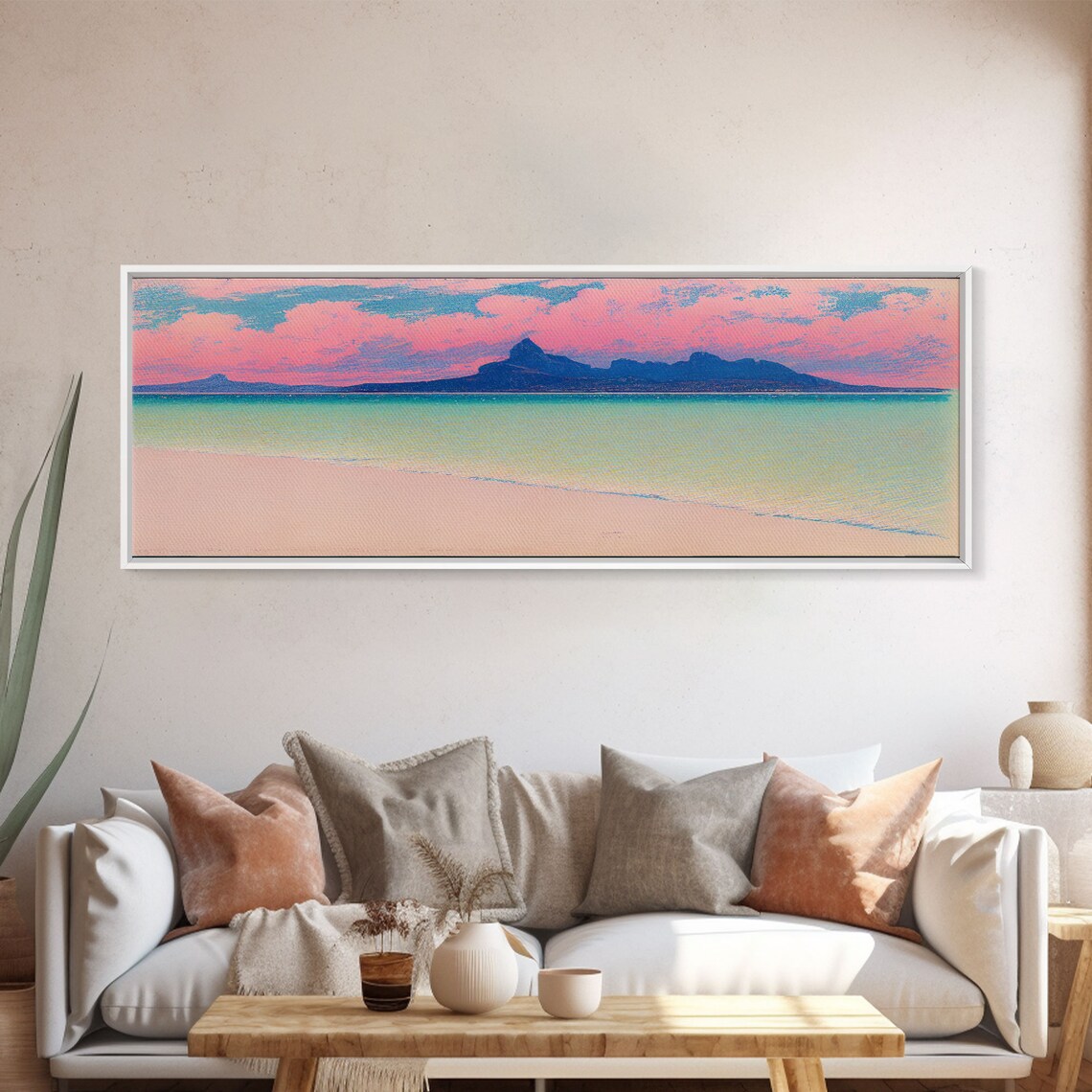 Neon Pink Beach Abstract Art Print, Coastal Wall Decor - Image 5