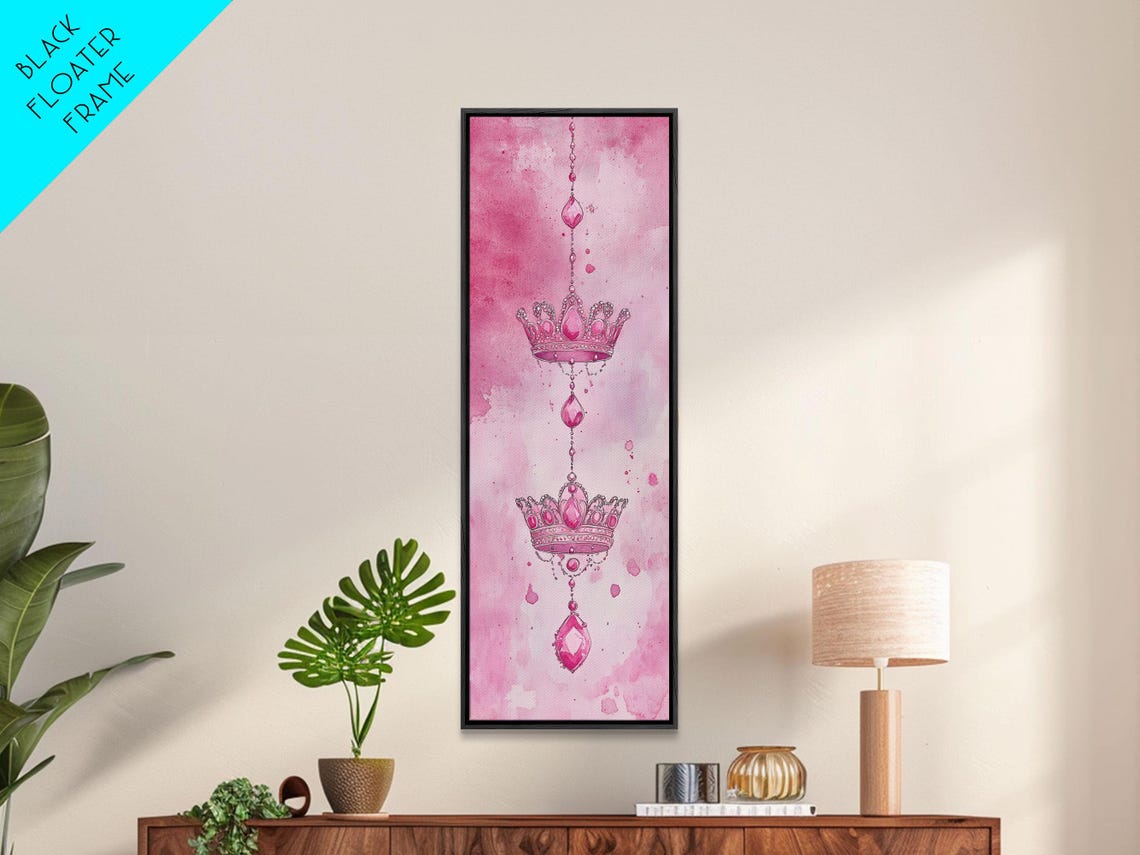 Ruby Crowns Hanging Chains Pink Watercolor Royal Gem Art Poster - Image 3