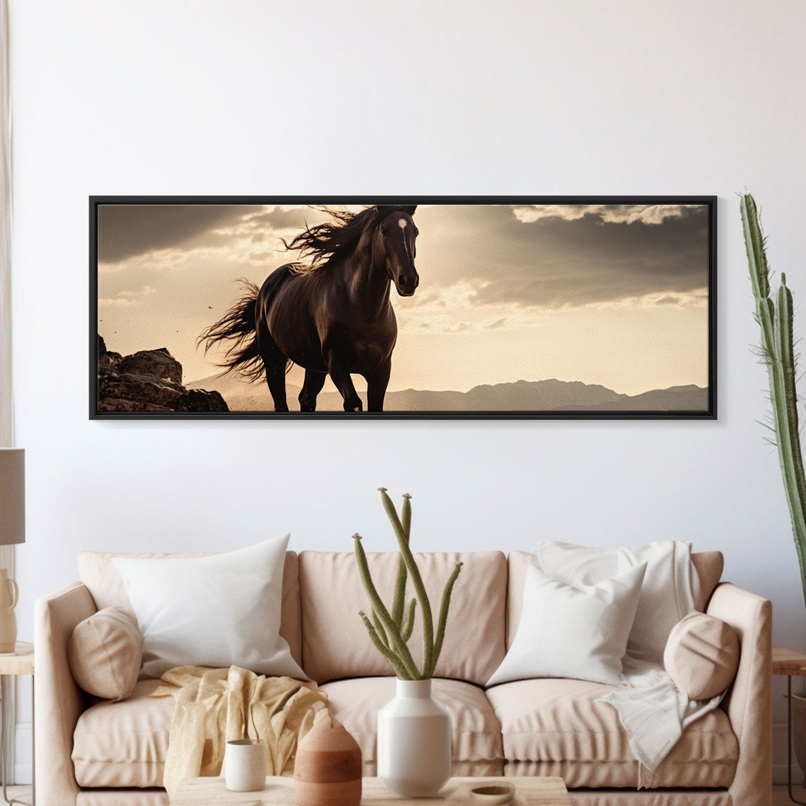 Majestic Dark Horse Sunset Backlit Windblown Mane Dramatic Wall Art - Image 5