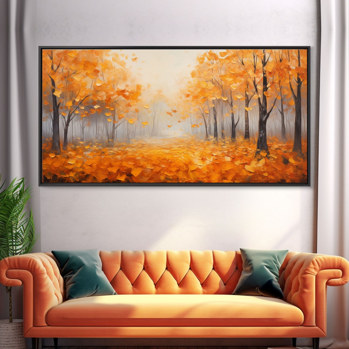 Golden Autumn Forest Path Falling Leaves Yellow Trees Nature Wall Art - Image 5